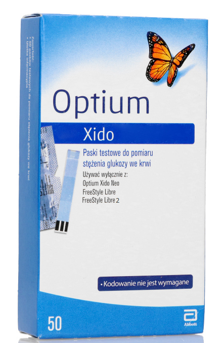 Optium Xido test paskowy do mierzenia poziomu glukozy we krwi, 50 szt.
