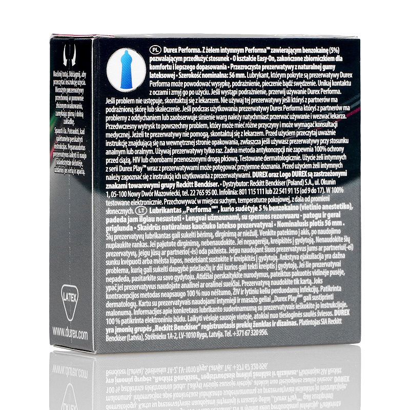 Durex Performa, prezerwatywa z lubrykantem przedłużającym stosunek, 3 szt.