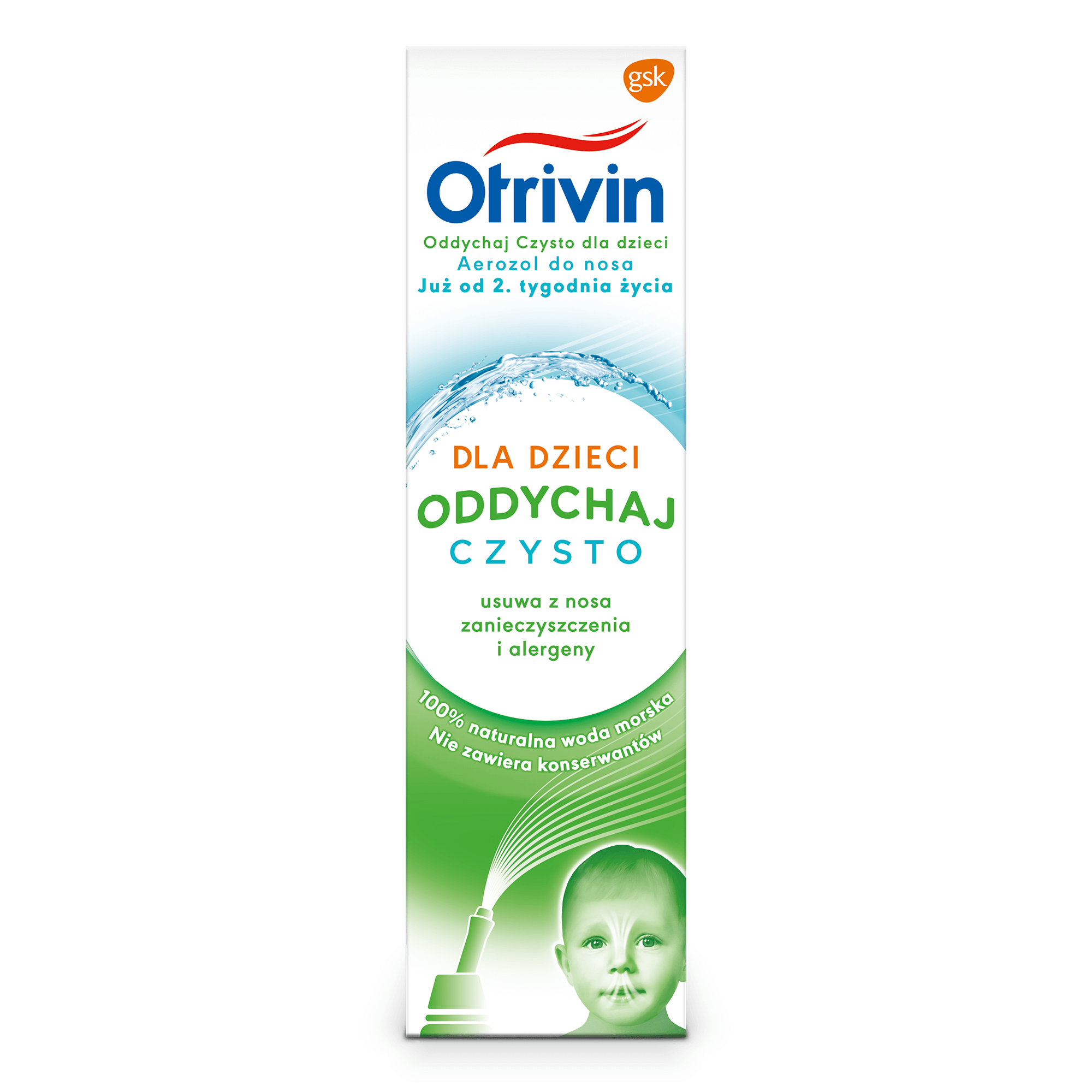 Otrivin Oddychaj Czysto dla dzieci, aerozol usuwający z nosa zanieczyszczenia i alergeny od 2. tygodnia życia, 100 ml