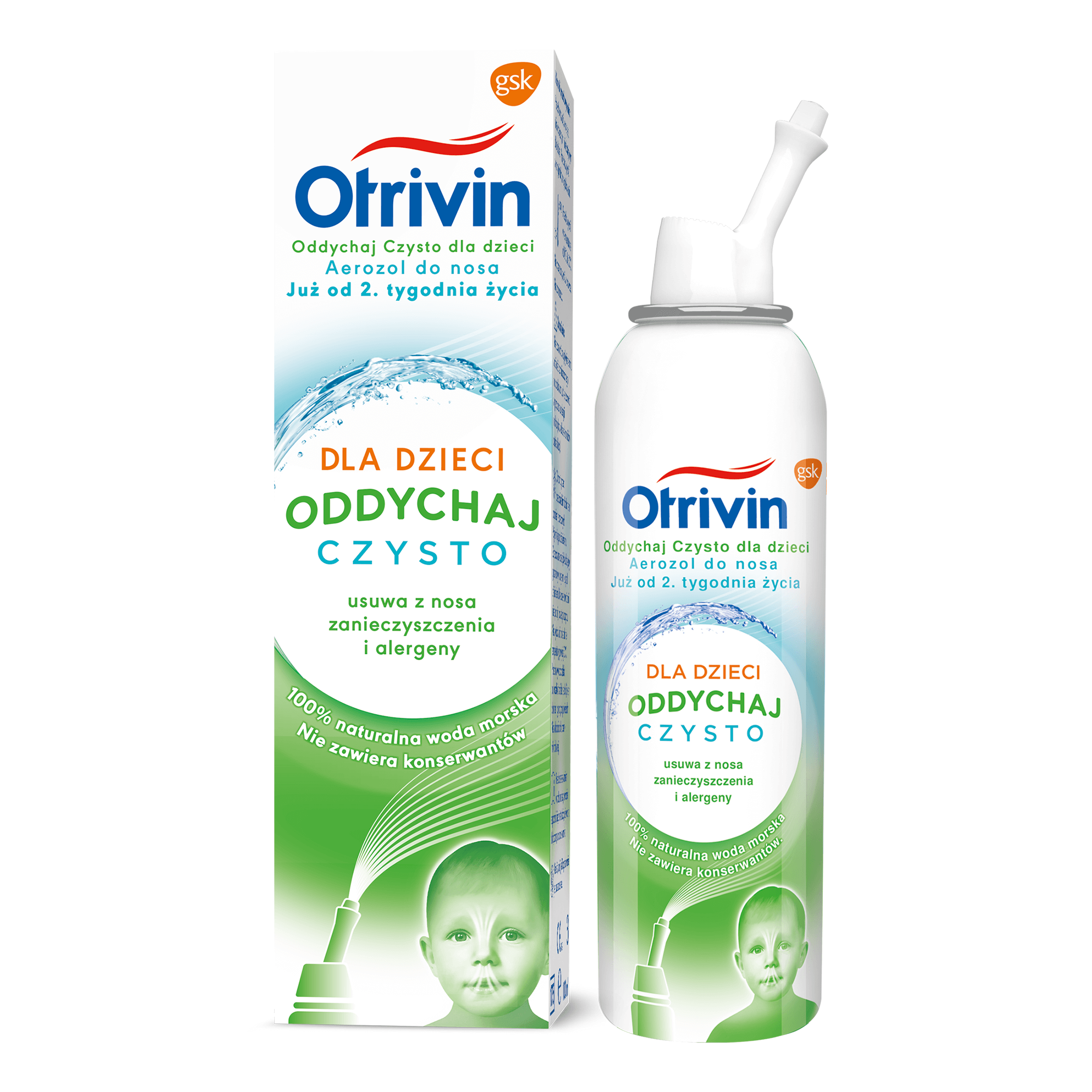 Otrivin Oddychaj Czysto dla dzieci, aerozol usuwający z nosa zanieczyszczenia i alergeny od 2. tygodnia życia, 100 ml