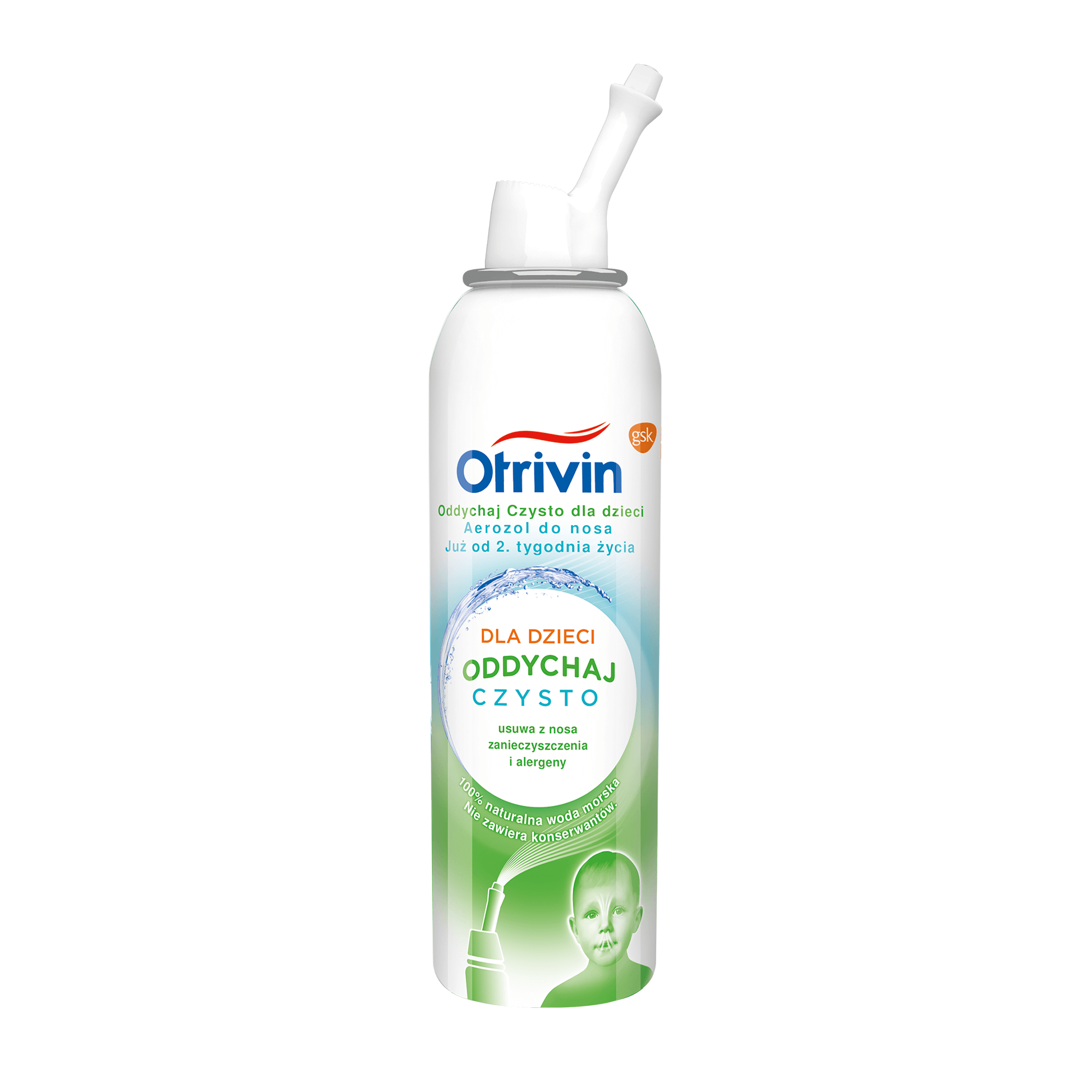 Otrivin Oddychaj Czysto dla dzieci, aerozol usuwający z nosa zanieczyszczenia i alergeny od 2. tygodnia życia, 100 ml