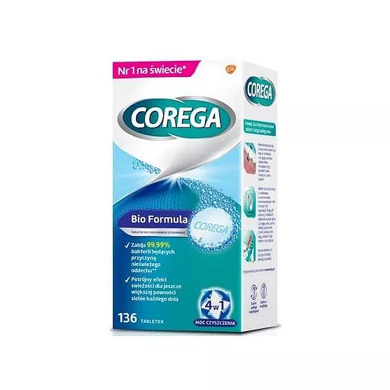 Corega Tabs Bio Formuła, tabletki do czyszczenia protez zębowych, smak miętowy, 136 szt.