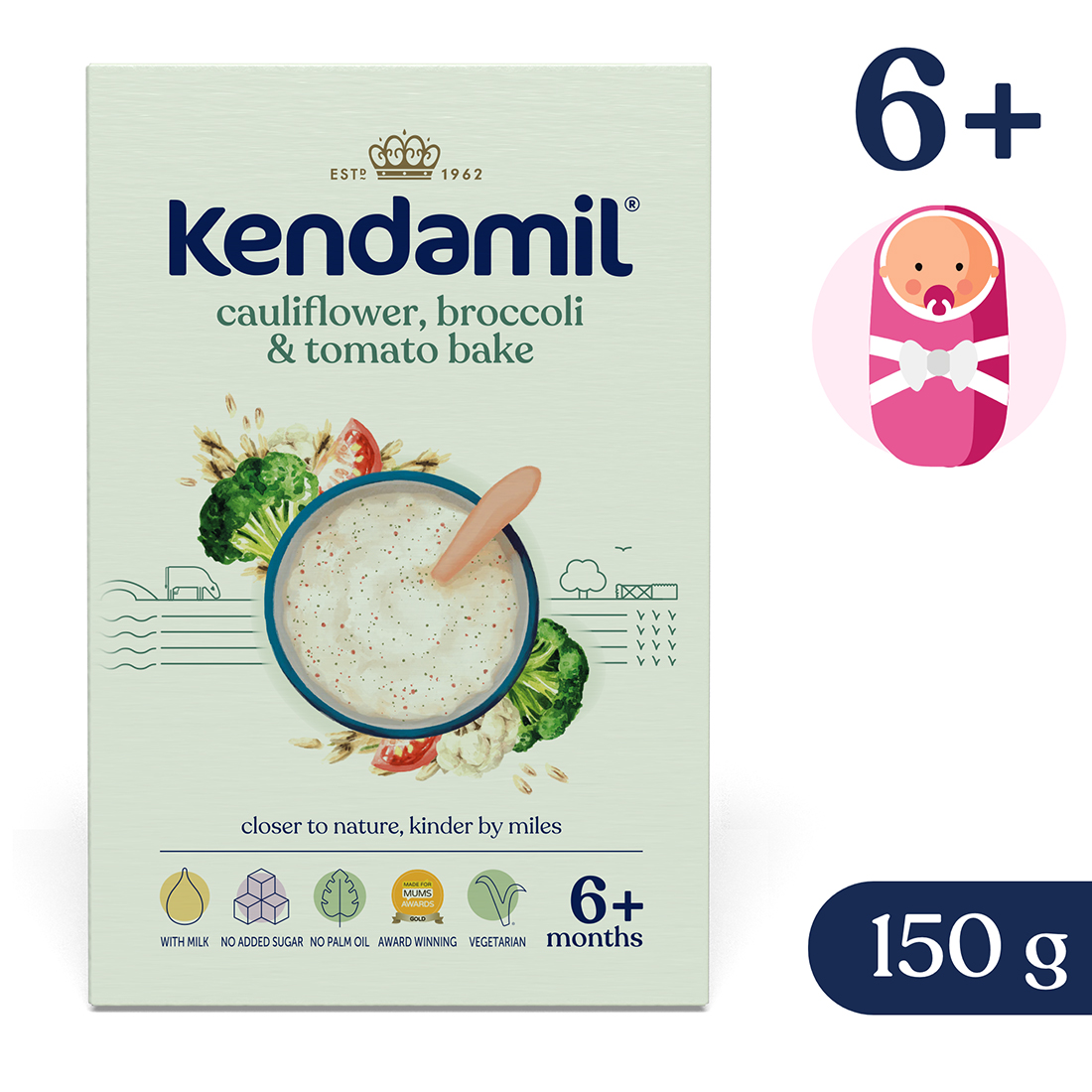 Kendamil, mleczna kaszka z brokułem, kalafiorem i pomidorami, 150g