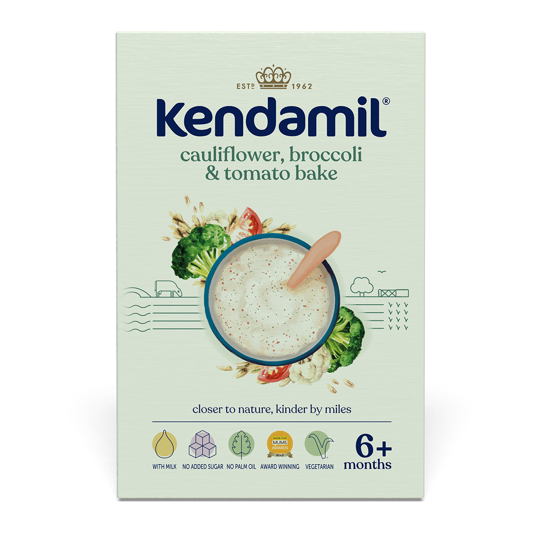 Kendamil, mleczna kaszka z brokułem, kalafiorem i pomidorami, 150g