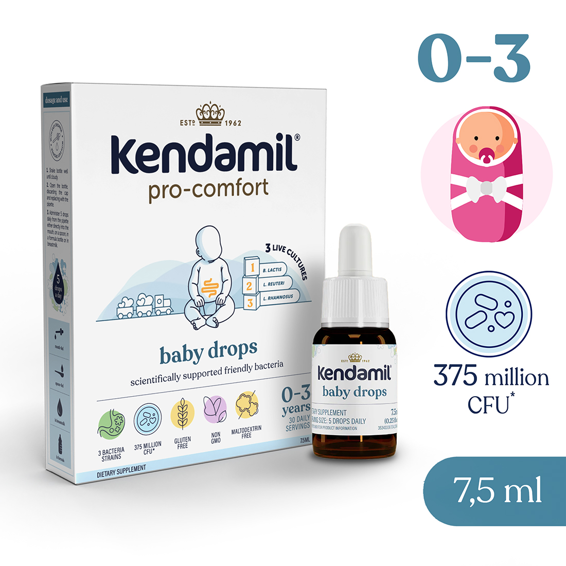 Kendamil Pro-Comfort, krople dla dzieci, 7,5 ml