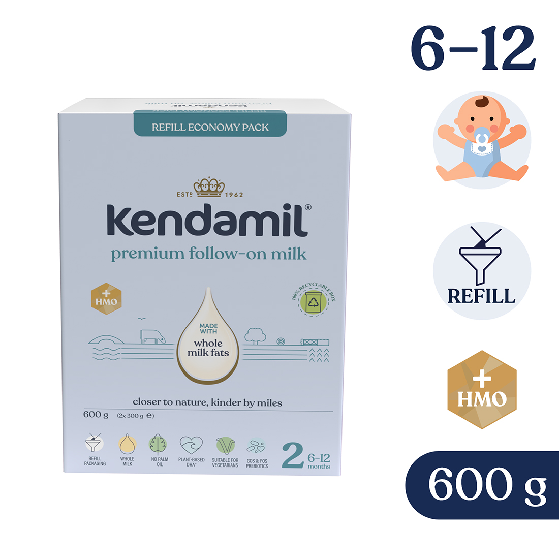 Kendamil Premium 2 HMO+ Box, mleko następne, 600 g