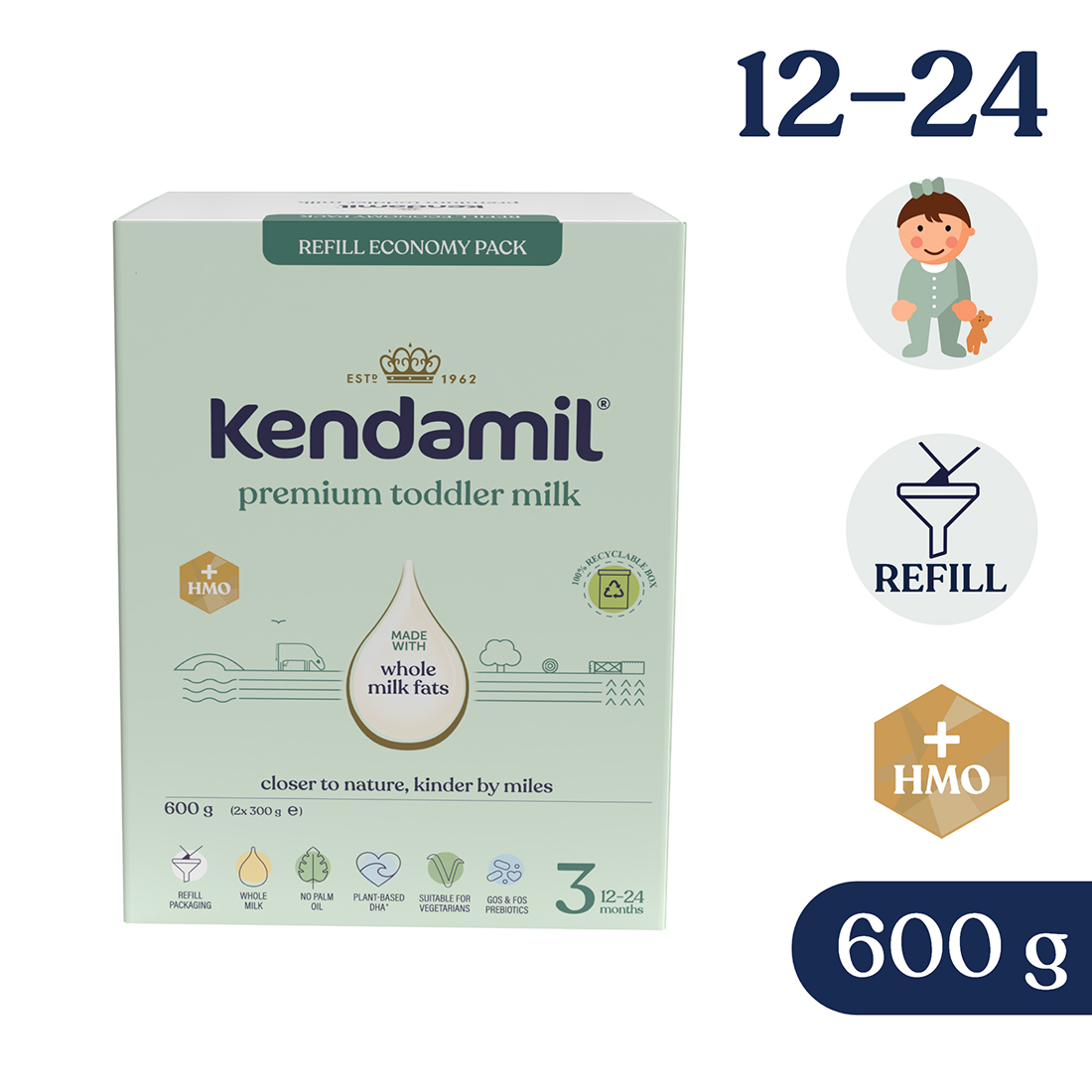 Kendamil Premium 3 HMO+ Box, mleko junior po 12. miesiącu życia, 600 g