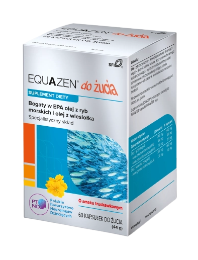 Equazen kapsułki do żucia z dodatkiem oleju z wiesiołka o smaku truskawkowym, 60 szt.