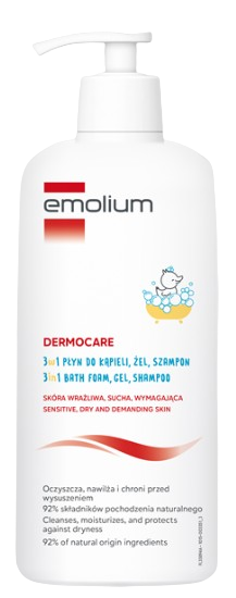 Emolium Dermocare 3w1 płyn do kąpieli, żel do mycia, szampon, 400 ml,