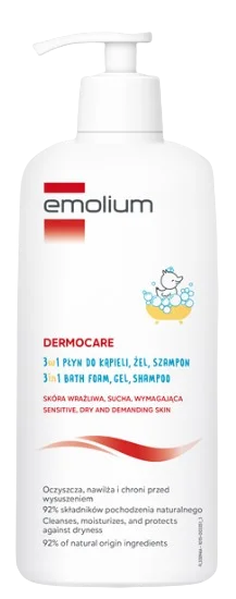 Emolium Dermocare 3w1, płyn do kąpieli, żel do mycia, szampon, 400 ml,