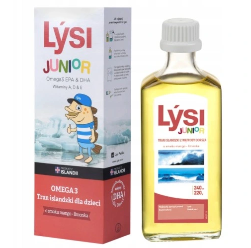 LYSI Tran Islandzki dla dzieci, mango-limonka, 240 ml