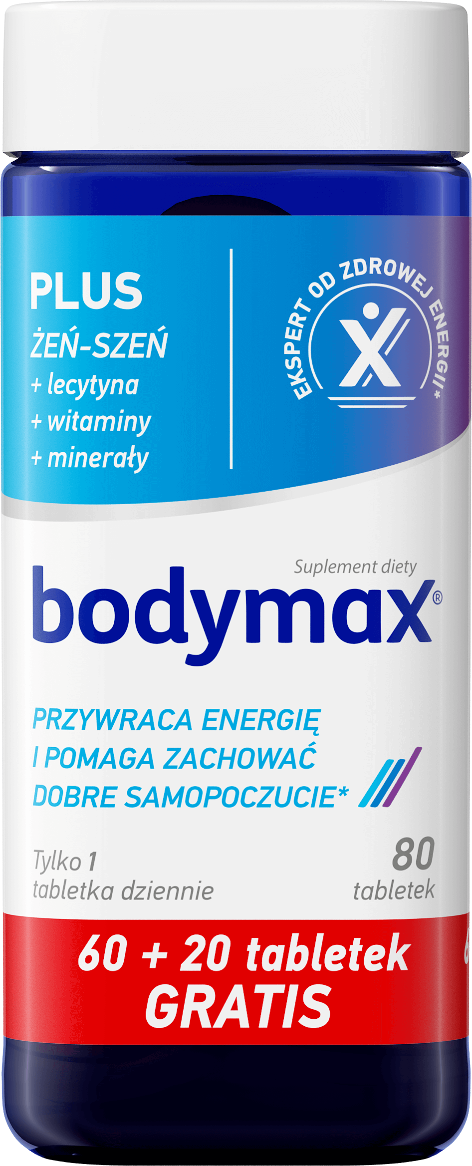 Bodymax Plus, tabletki na energię i wzmocnienie z żeń-szeniem, 80 szt.