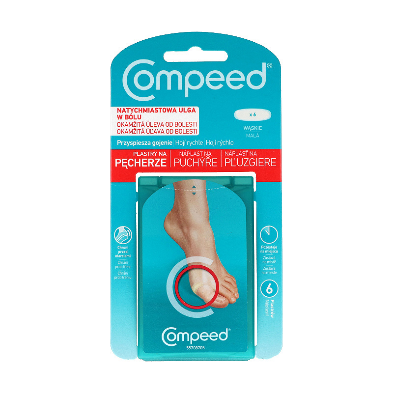 Compeed Plastry na pęcherze, zapewniające szybkie gojenie się ran, wąskie, 6 szt.
