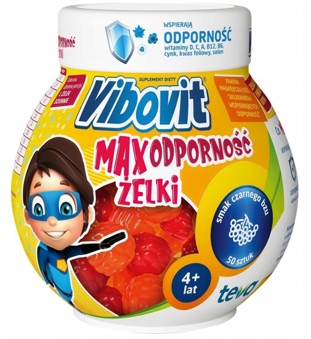 Vibovit Max Odporność żelki czarny bez 50 szt. KR&Oacute;TKA DATA 31.03.2026