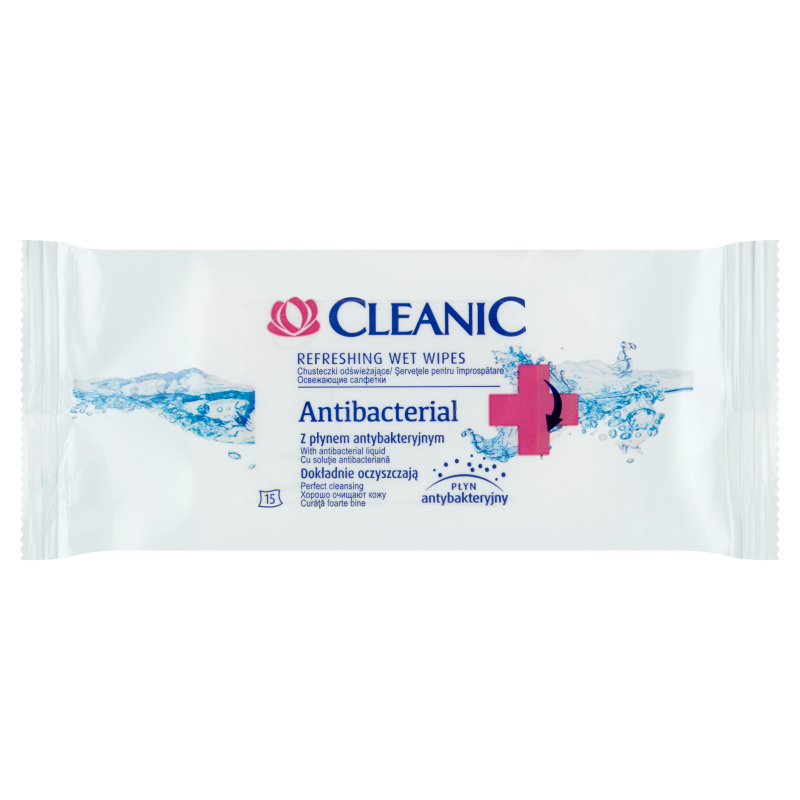 Cleanic Antibacterial chusteczki odświeżające, 15 szt KR&Oacute;TKA DATA 31.07.2026