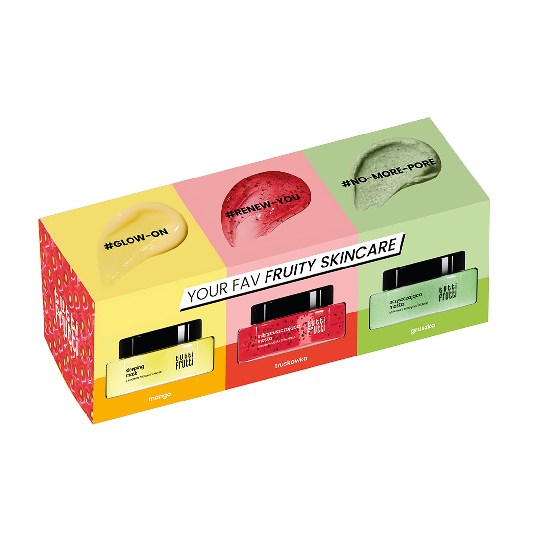 Tutti Frutti YOUR FAV SKINCARE sleeping mask, 50 ml + maska mikrozłuszczająca, 50 ml + maska oczyszczająca, 50 ml