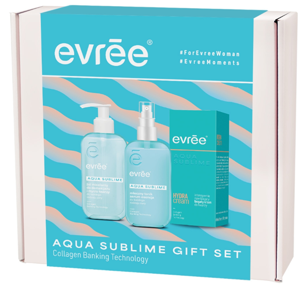 Evree Aqua Sublime żel micelarny,200 ml + tonik, 200 ml + krem do twarzy, 45 ml