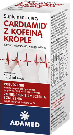 Cardiamid z Kofeiną, krople ze składnikami zmniejszającymi uczucie zmęczenia i poprawiające koncentrację, 100 ml