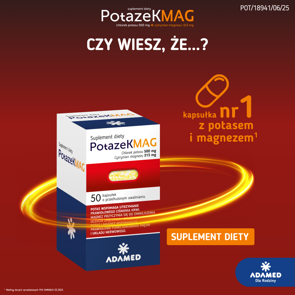 Potazek MAG, kapsułki z potasem i magnezem pomagającym utrzymać prawidłowe ciśnienie krwi, 50 szt.