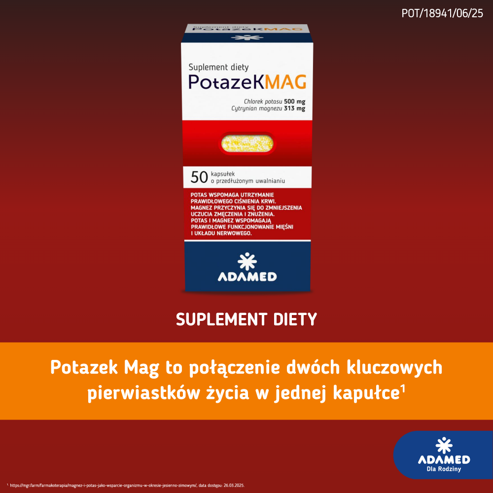 Potazek MAG, kapsułki z potasem i magnezem pomagającym utrzymać prawidłowe ciśnienie krwi, 50 szt.