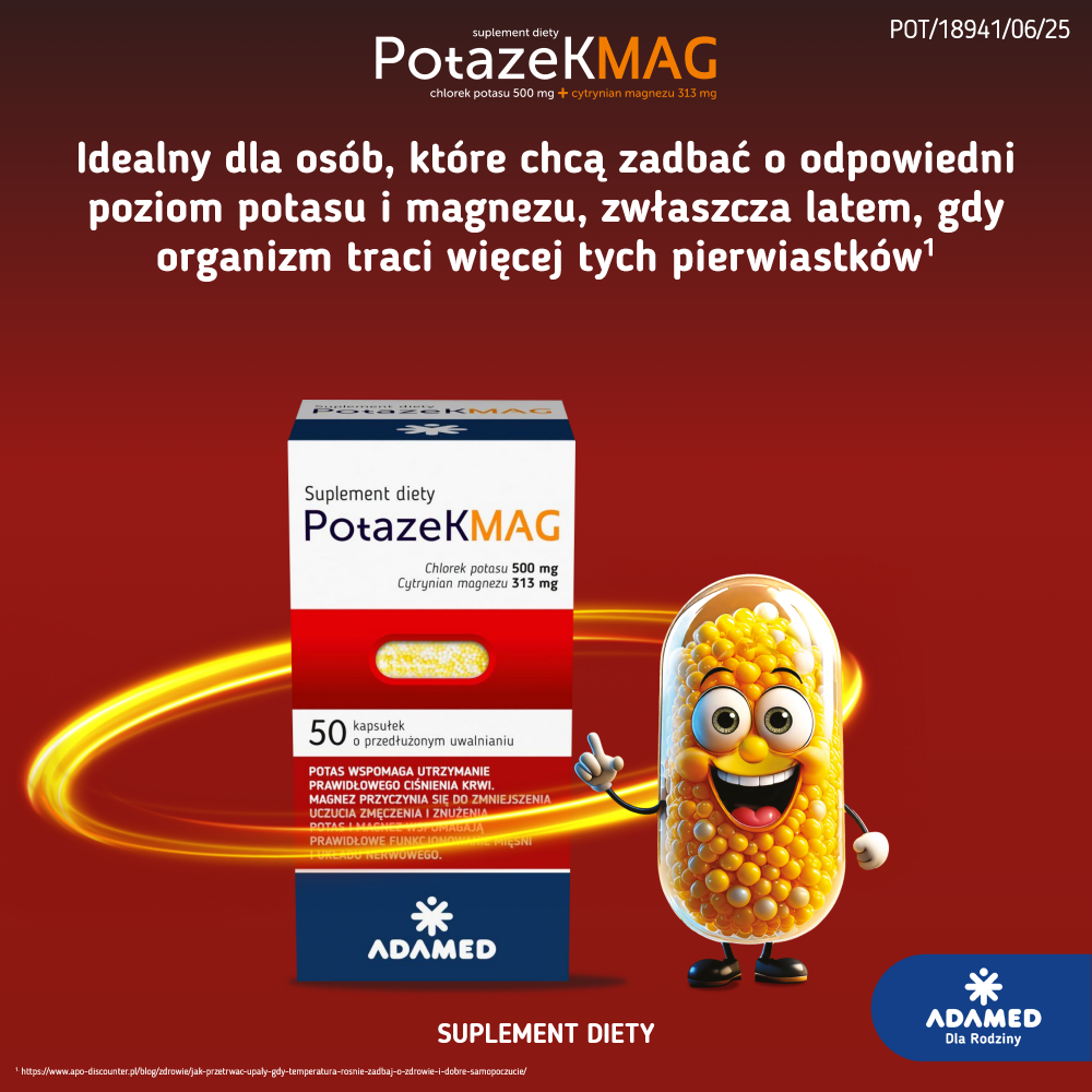 Potazek MAG, kapsułki z potasem i magnezem pomagającym utrzymać prawidłowe ciśnienie krwi, 50 szt.