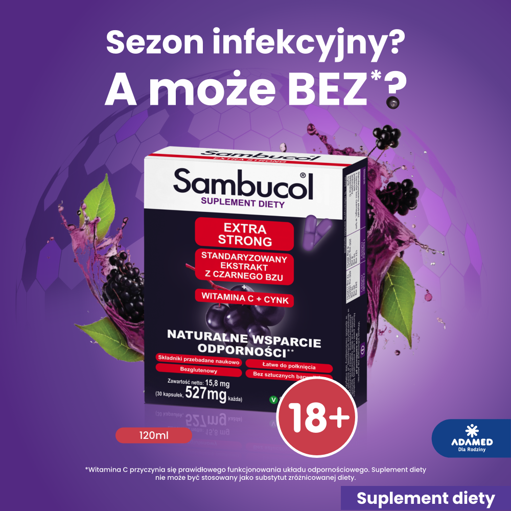 Sambucol Extra Strong, kapsułki ze składnikami wspierającymi układ odpornościowy dla dorosłych, 30 szt.