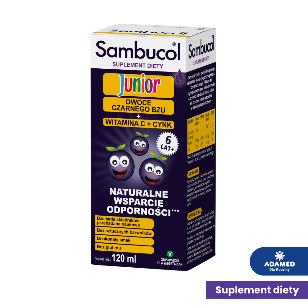 Sambucol Junior płyn ze składnikami wspomagającymi układ odpornościowy, 120 ml