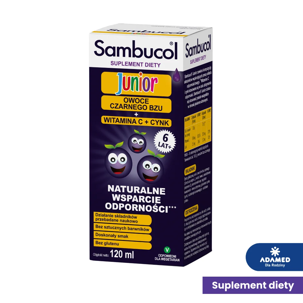 Sambucol Junior, płyn ze składnikami wspomagającymi układ odpornościowy, 120 ml