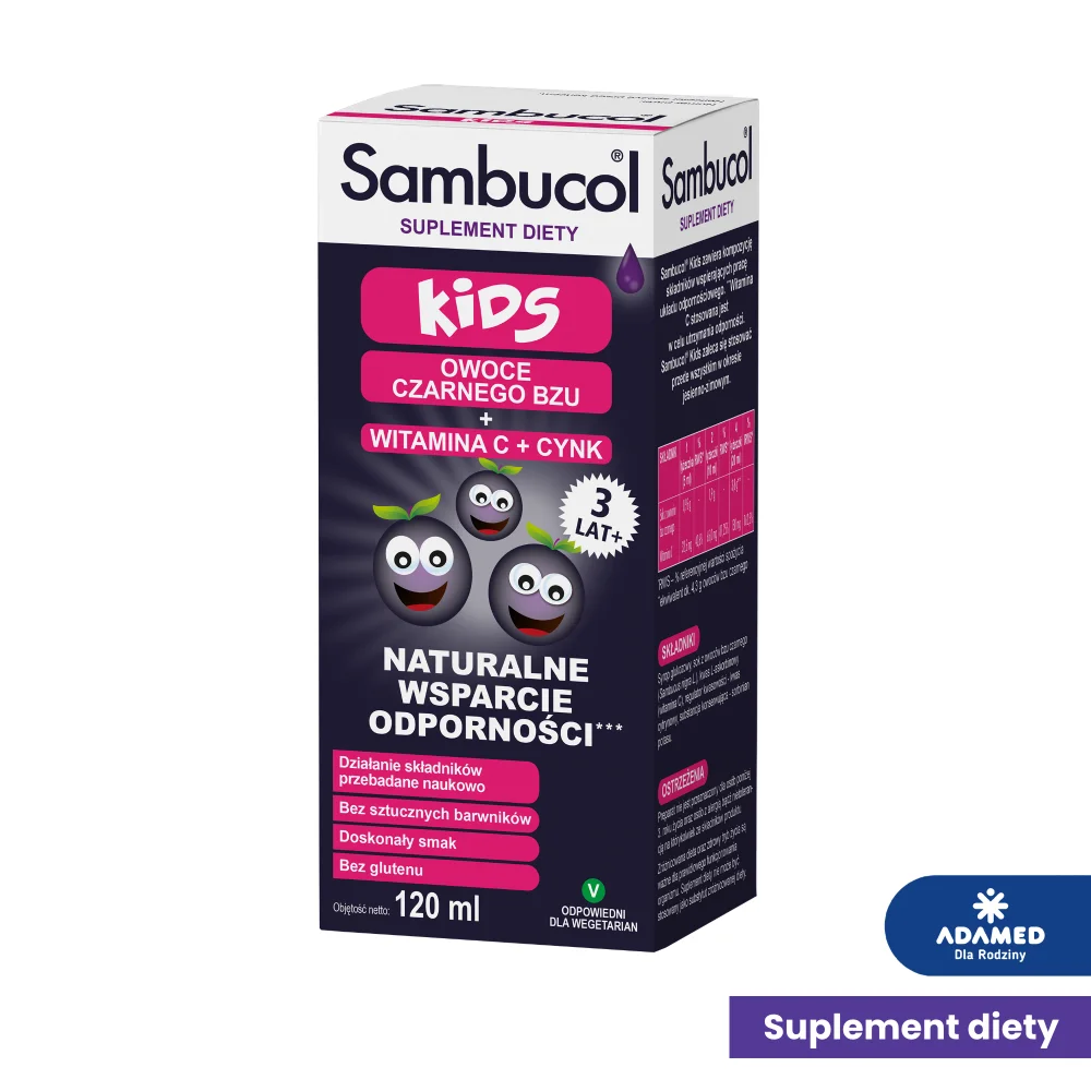 Sambucol Kids, syrop wspierający pracę układu odpornościowego z witaminą C, butelka 120 ml