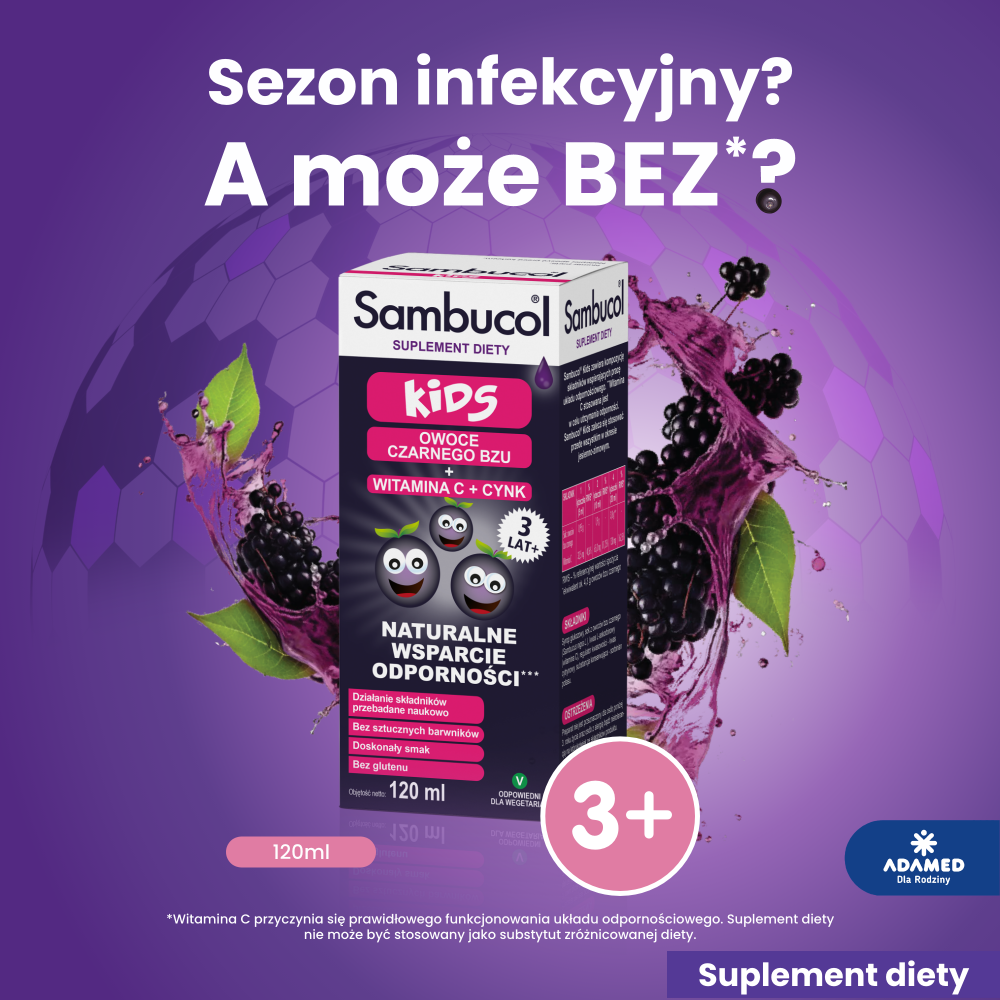 Sambucol Kids, syrop wspierający pracę układu odpornościowego z witaminą C, butelka 120 ml