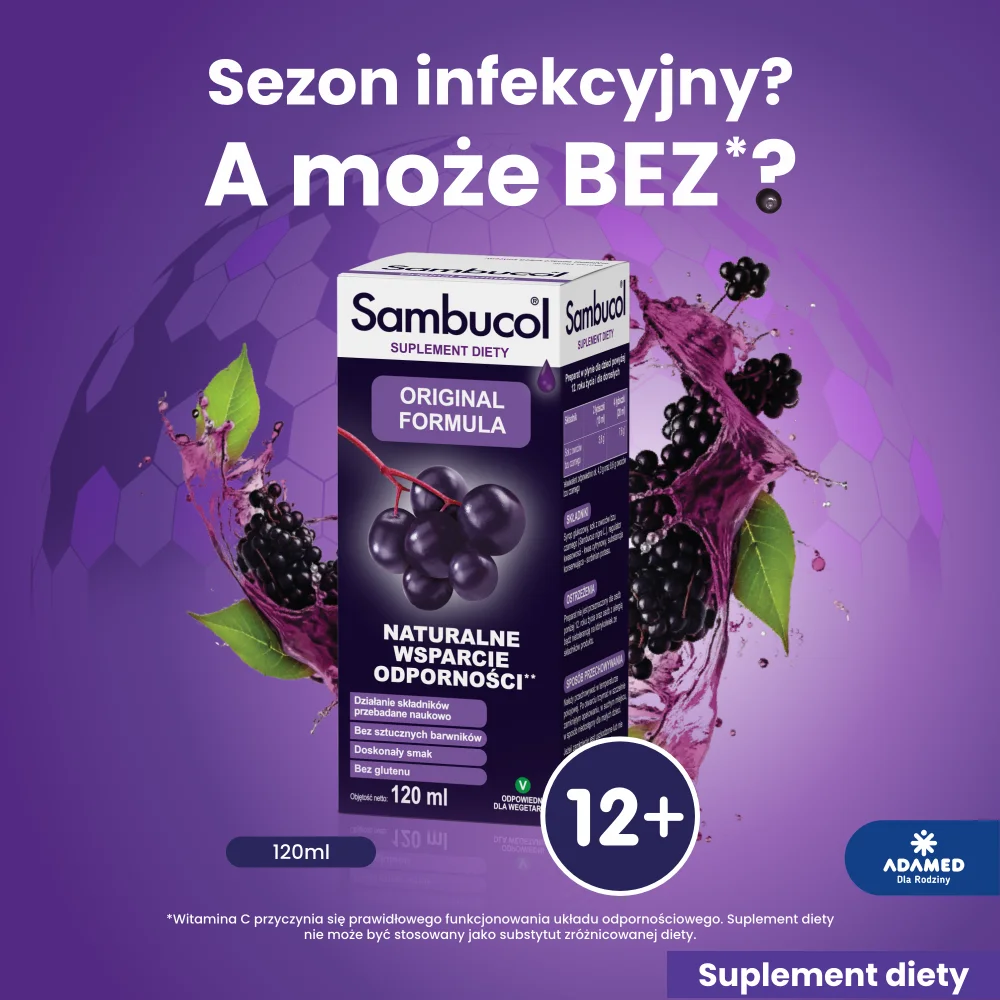 Sambucol Original Formula, płyn ze składnikami wspomagającymi prawidłowe funkcjonowanie układu odpornościowego, 120 ml
