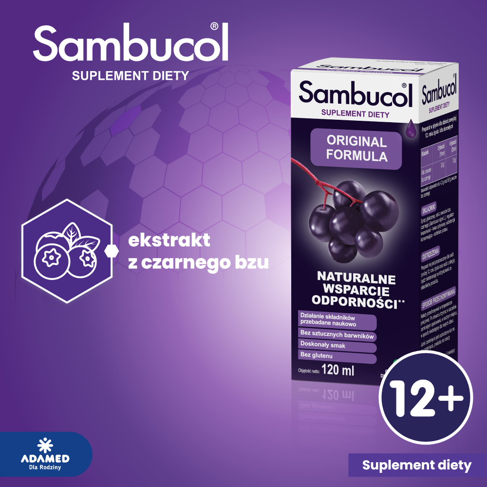 Sambucol Original Formula, płyn ze składnikami wspomagającymi prawidłowe funkcjonowanie układu odpornościowego, 120 ml