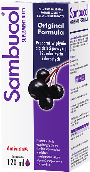 Sambucol Original Formula, płyn ze składnikami wspomagającymi prawidłowe funkcjonowanie układu odpornościowego, 120 ml