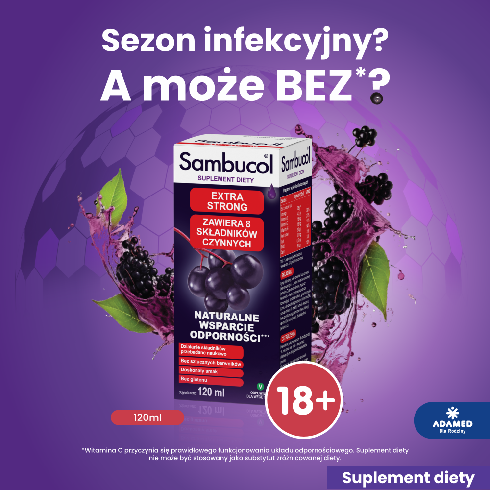 Sambucol Extra Strong, płyn ze składnikami wzmacniającymi odporność dla osób dorosłych, 120 ml