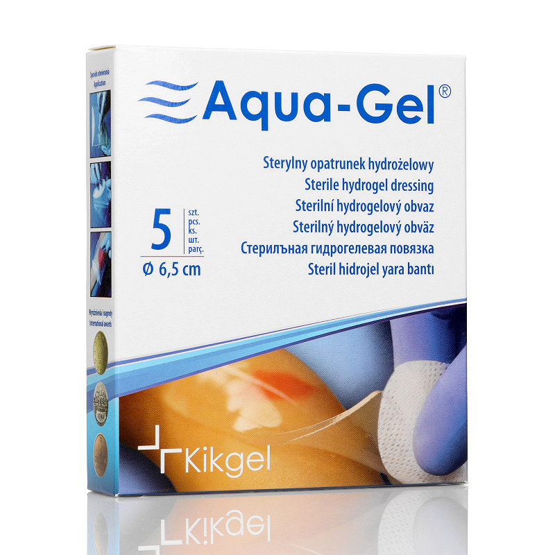 Aqua-Gel, opatrunek na trudno gojące się rany, średnica 6,5 cm, 5 szt.