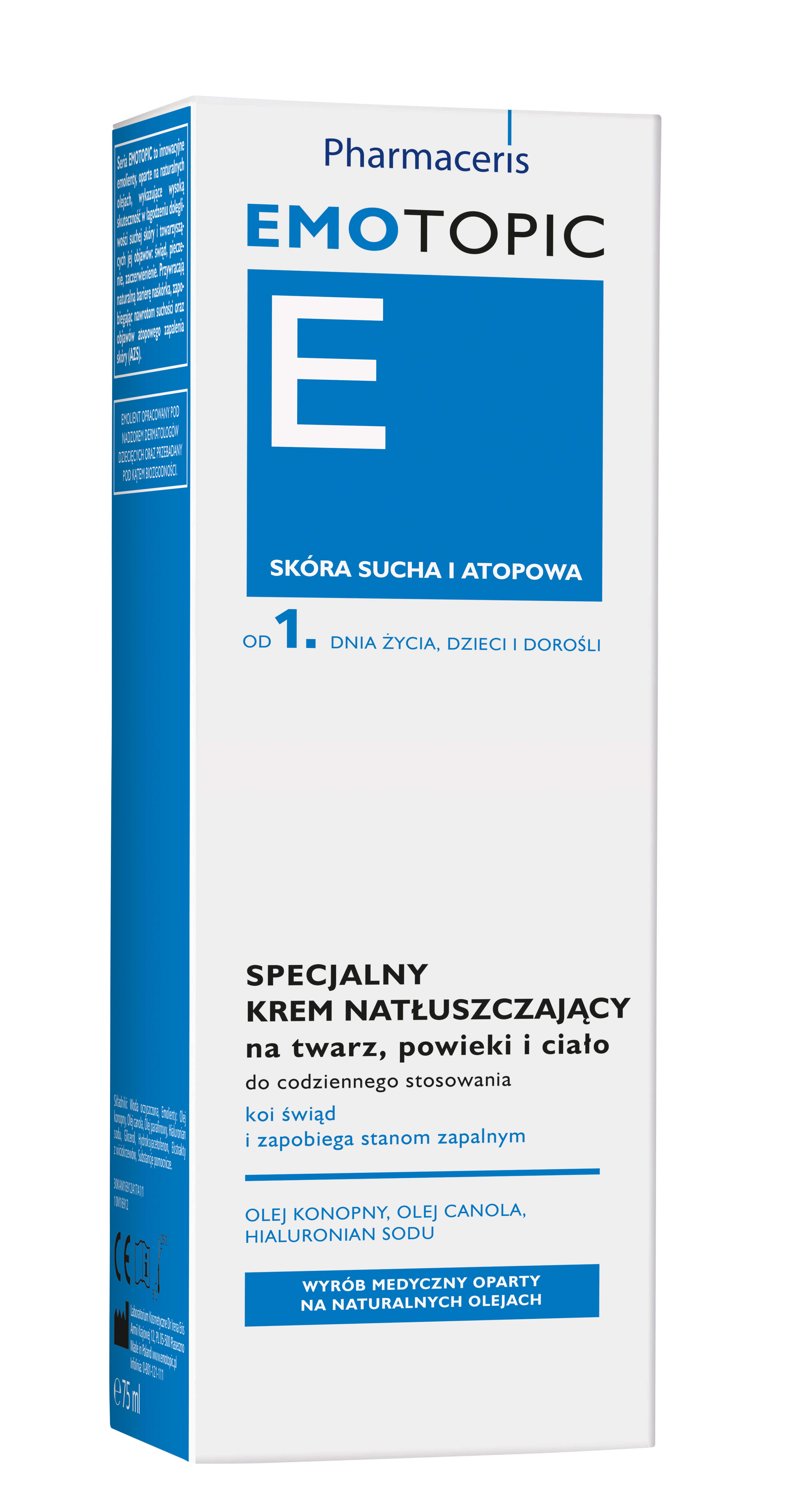 Emotopic , specjalny krem natłuszczający na twarz, powieki i ciało, 75 ml