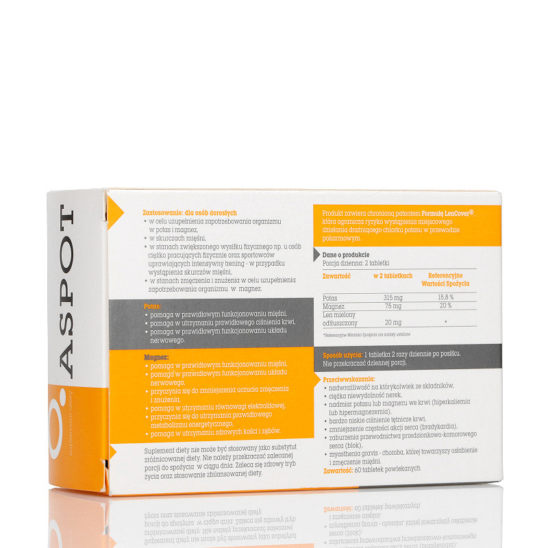 Aspot, tabletki z potasem i magnezem wspomagającymi w skurczach mięśni, 60 szt.