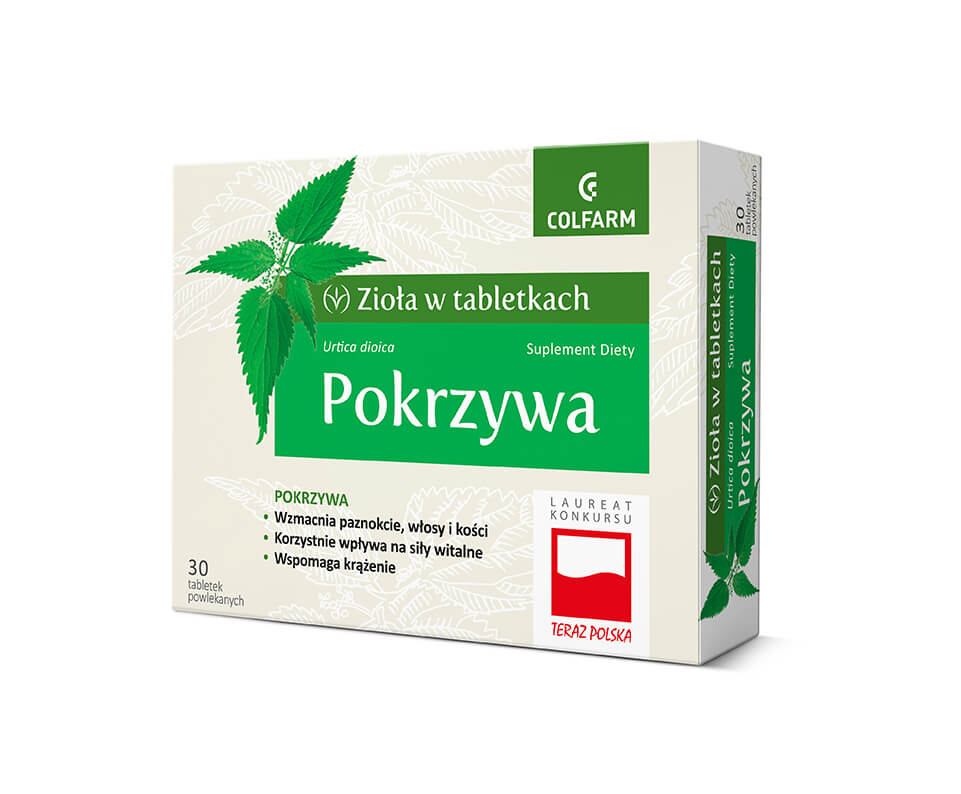 Zioła w tabletkach Pokrzywa, tabletki powlekane ze składnikami wzmacniającymi paznokcie i włosy 30 szt.