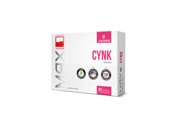 Cynk MAX , tabletki ze składnikami na włosy, skórę i paznokcie, 30 szt.
