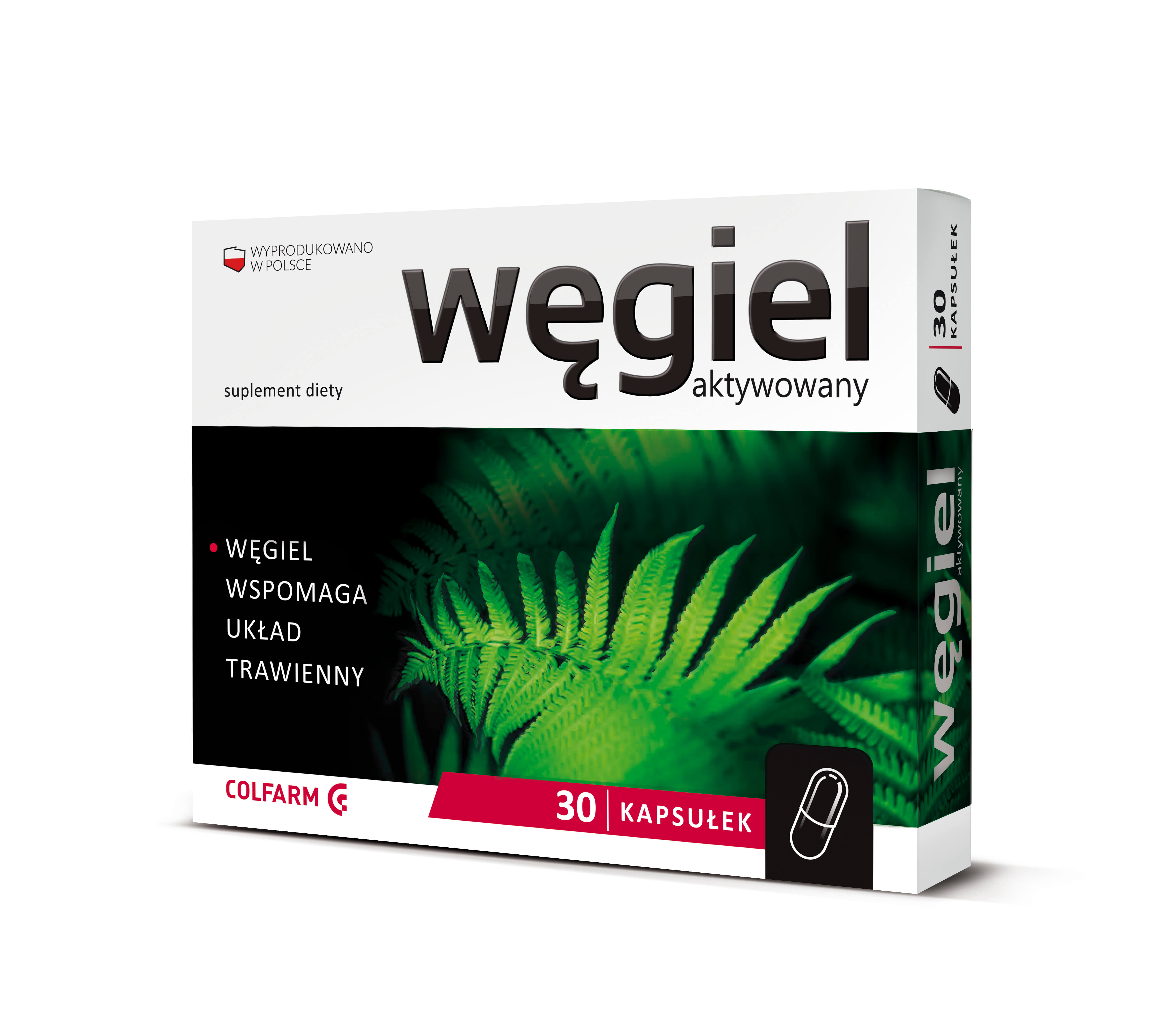 Węgiel aktywowany, kapsułki ze składnikami wspomagającymi układ trawienny, 30 szt.