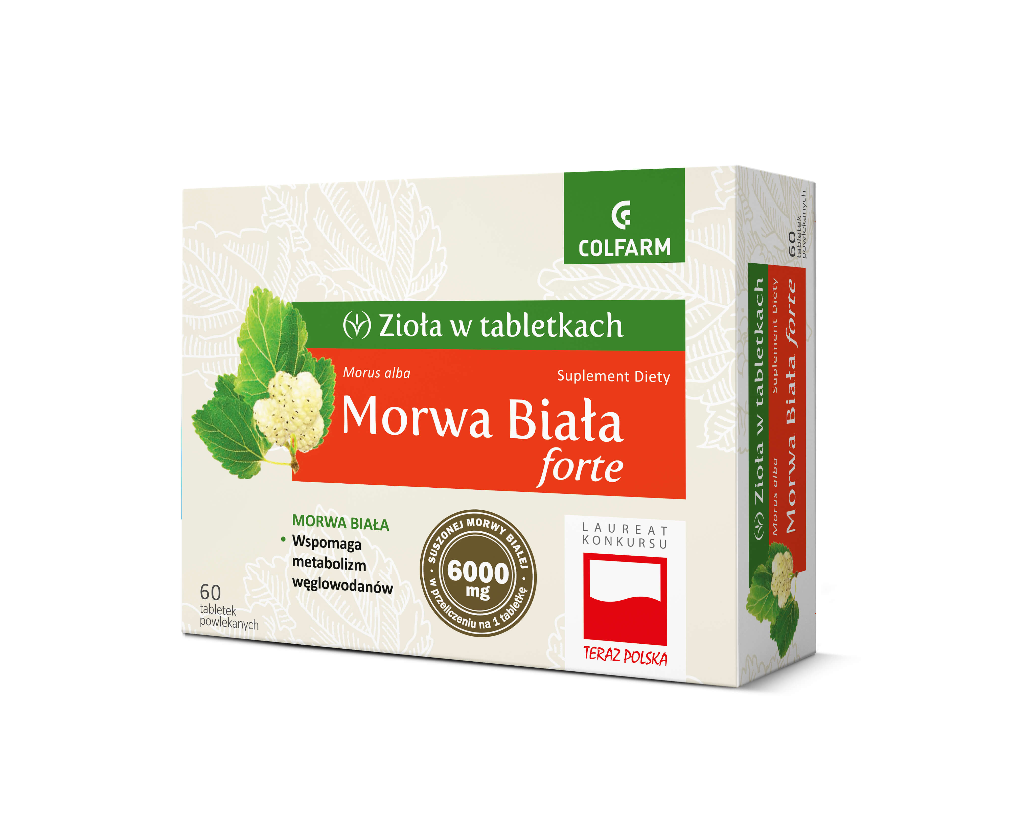 Zioła w tabletkach Morwa biała forte, tabletki ze składnikami wspomagającymi metabolizm węglowodanów, 60 szt.