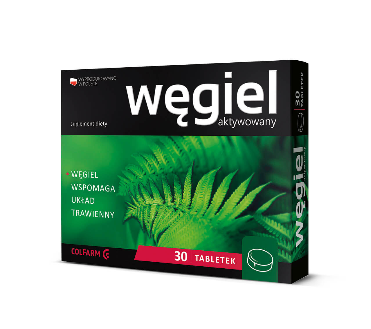 Węgiel aktywowany, tabletki ze składnikami wspomagającymi układ trawienny, 30 szt.