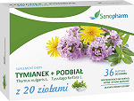 Tymianek + Podbiał z 20 ziołami pastylki do ssania ze składnikami łagodzącymi ból gardła, 36 szt.