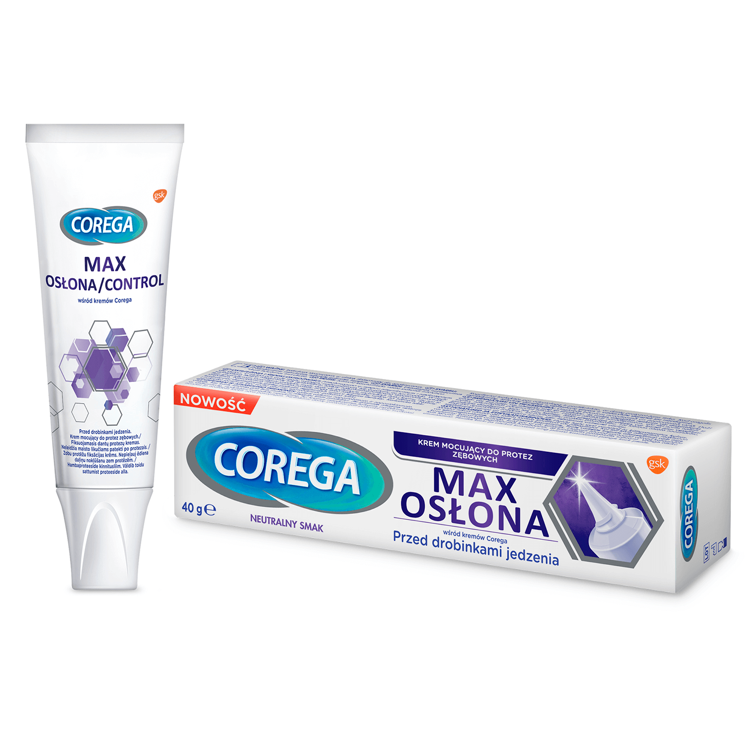 Corega Max Osłona, krem mocujący do protez zębowych o neutralnym smaku, 40 g