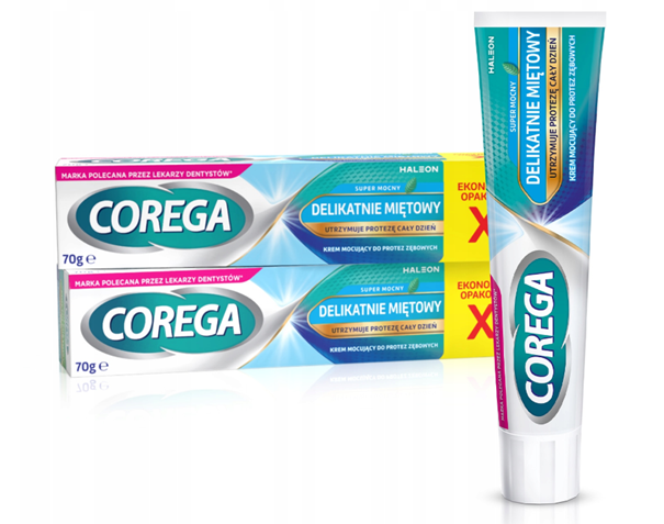Corega Extra Strong, krem mocujący, delikatnie miętowy, 2 x 40g