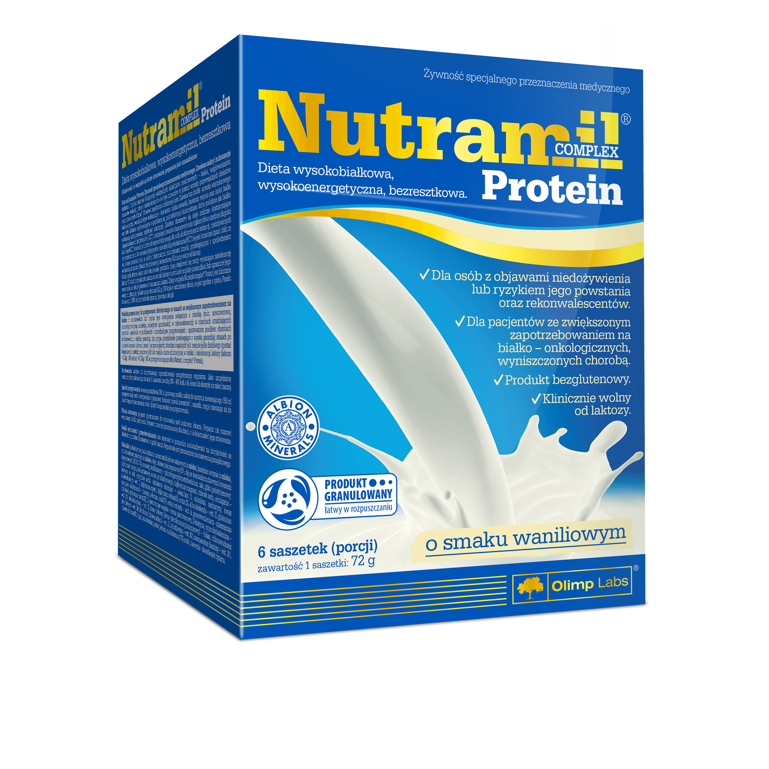 Olimp Nutramil Complex Protein, proszek w stanach zwiększonego zapotrzebowania na białko o smaku waniliowym, 6 szt.