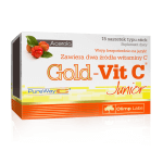 Olimp Gold-Vit C Junior proszek ze składnikami wspierającymi odporność o smaku malinowym, 15 sasz.