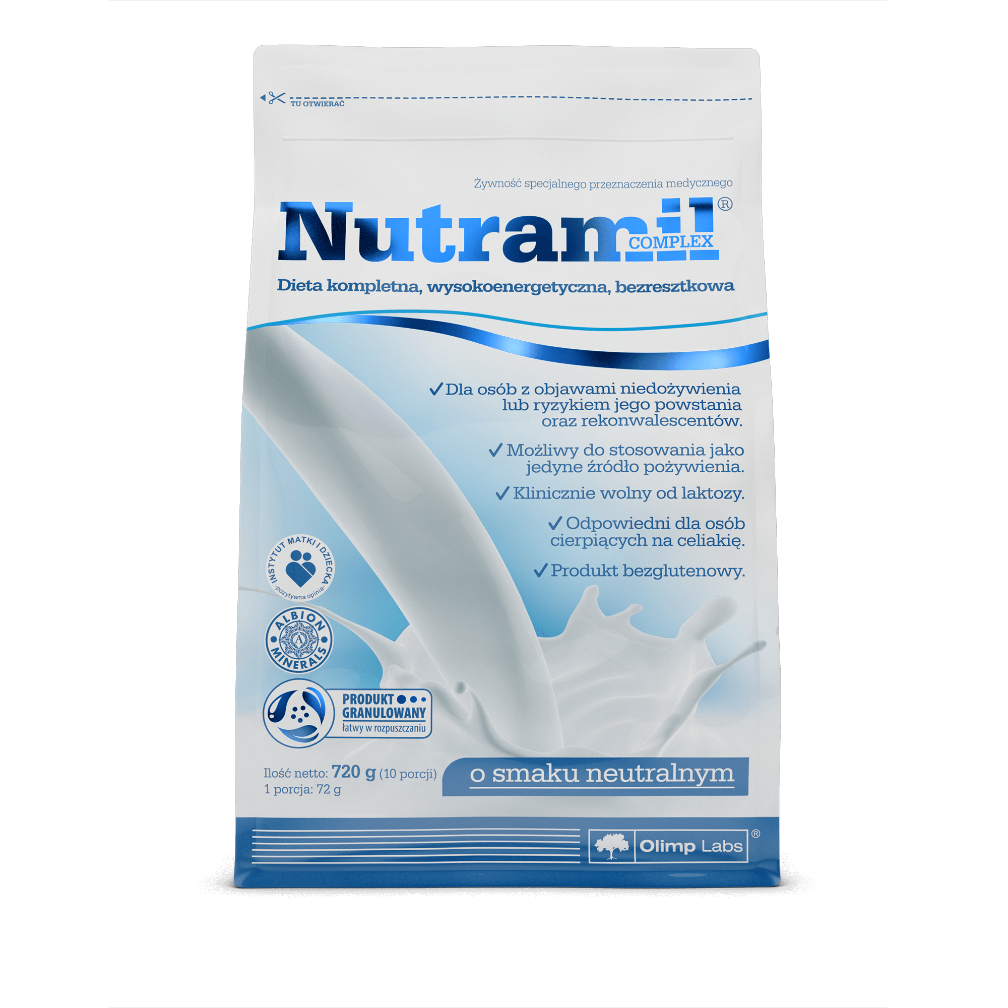 Olimp Nutramil Complex proszek wysokoenergetyczny przeznaczony dla osób z objawami niedożywienia o smaku neutralnym, 720 g 