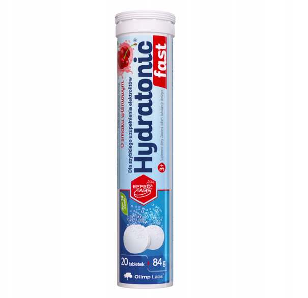 Olimp Hydratonic Fast, tabletki musujące z elektrolitami o smaku wiśniowym, 20 szt.