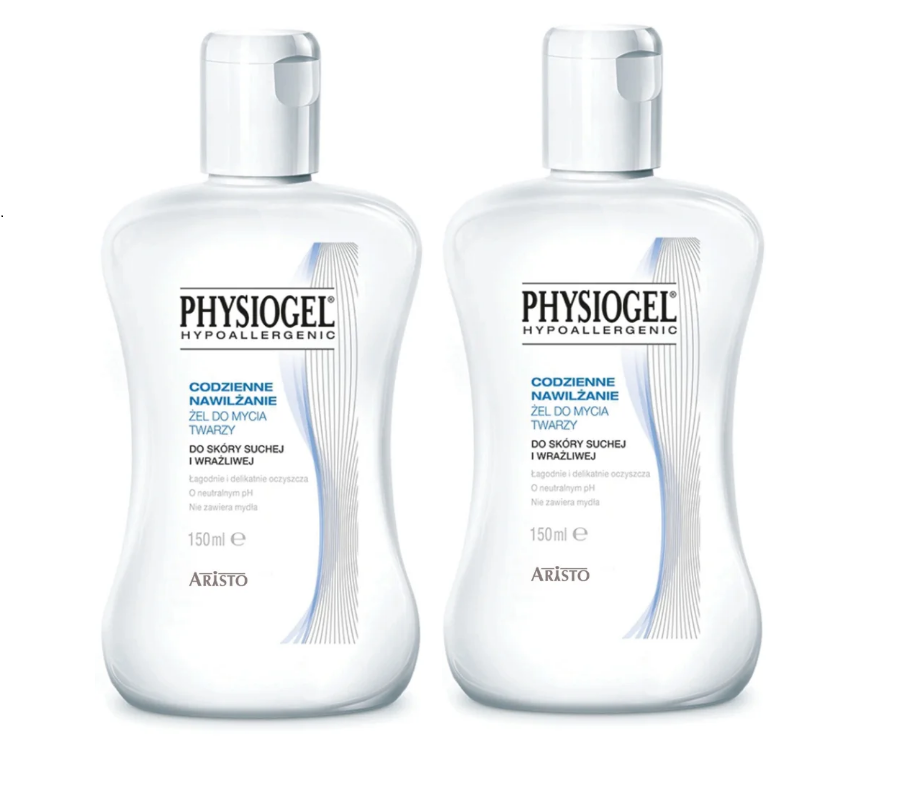 PHYSIOGEL Codzienne nawilżanie, żel do mycia twarzy do skóry suchej i wrażliwej, 2 x 150 ml